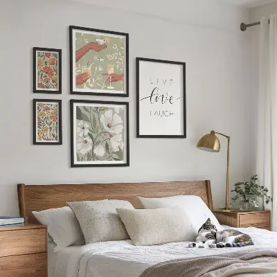 Set of 5 floral wall art pieces with stylish graphic slogans