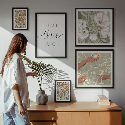 Set of 5 wall art pieces Stylish floral graphics slogans