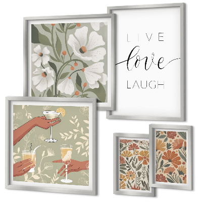 Set of 5 wall art pieces Stylish floral graphics slogans