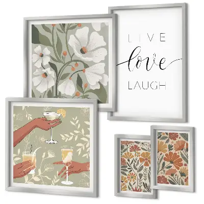 Set of 5 floral wall art pieces with stylish graphic slogans