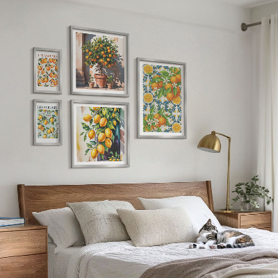 Set of 5 wall art pieces Citrus fruits flowers vintage