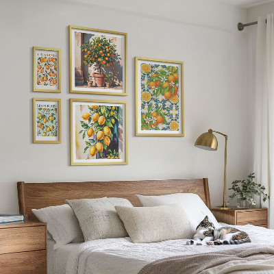 Set of 5 wall art pieces Citrus fruits flowers vintage
