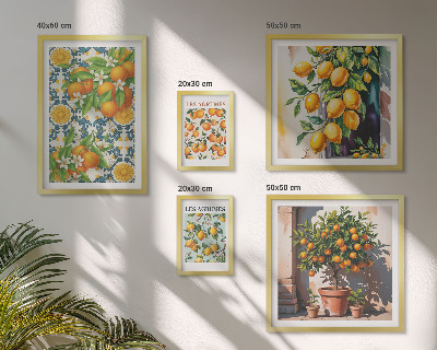 Set of 5 wall art pieces Citrus fruits flowers vintage