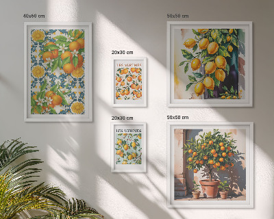 Set of 5 wall art pieces Citrus fruits flowers vintage