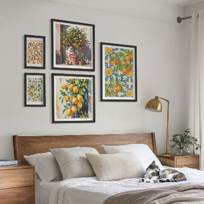 Set of 5 wall art pieces Citrus fruits flowers vintage