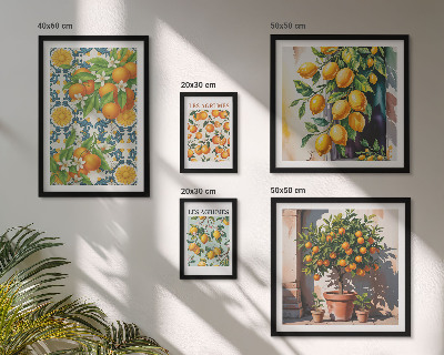 Set of 5 wall art pieces Citrus fruits flowers vintage