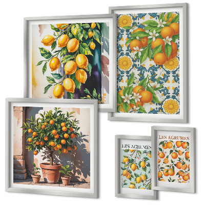 Set of 5 wall art pieces Citrus fruits flowers vintage