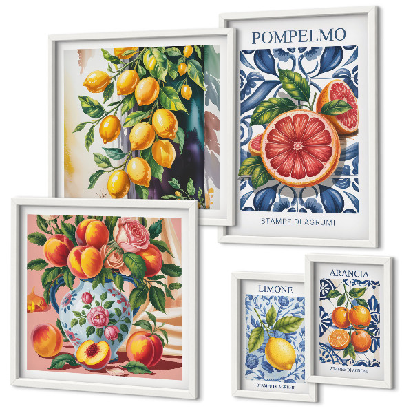 Set of 5 wall art pieces Sunny vintage citrus