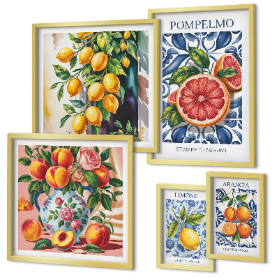 Set of 5 wall art pieces Sunny vintage citrus