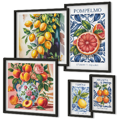 Set of 5 wall art pieces Sunny vintage citrus