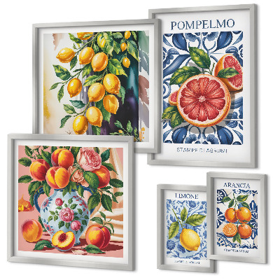 Set of 5 wall art pieces Sunny vintage citrus