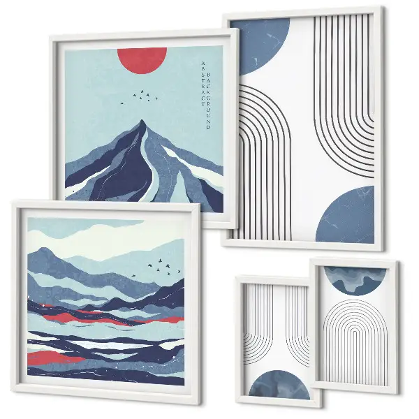 Gallery wall art set abstract landscape and geometric designs