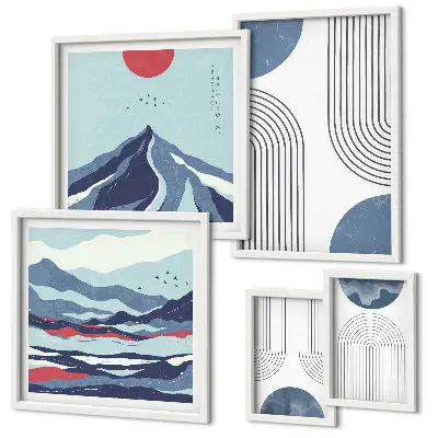 Gallery wall art set abstract landscape and geometric designs