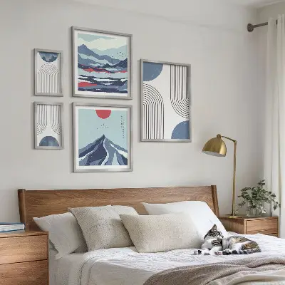 Gallery wall art set abstract landscape and geometric designs