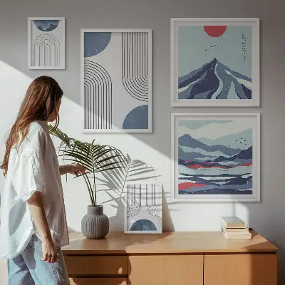 Gallery wall art set abstract landscape and geometric designs