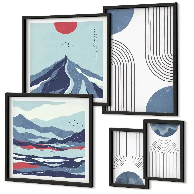 Gallery wall art set abstract landscape and geometric designs