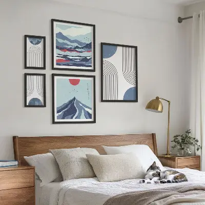 Gallery wall art set abstract landscape and geometric designs