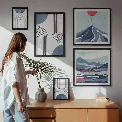 Gallery wall art set abstract landscape and geometric designs
