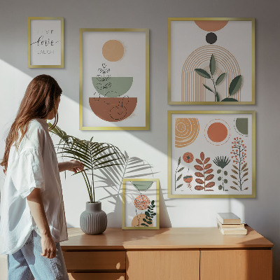 Framed photo set Stylish plant and geometric graphics