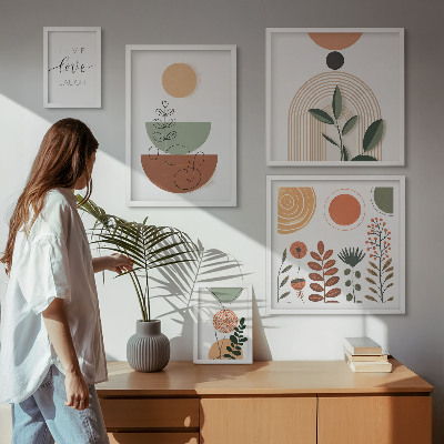 Framed photo set Stylish plant and geometric graphics