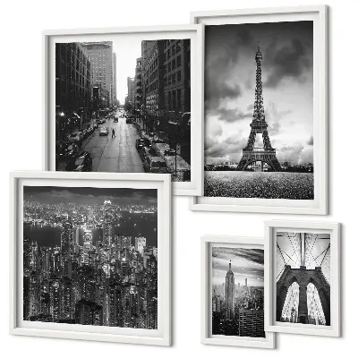 Black and white architectural icons wall art set of 5 pieces