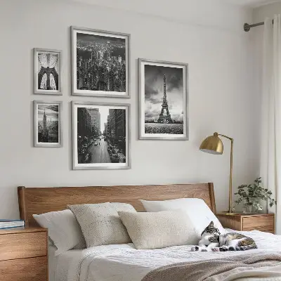 Black and white architectural icons wall art set of 5 pieces