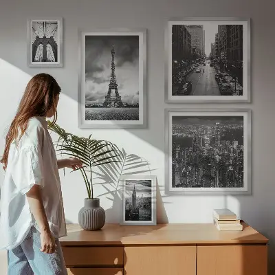 Black and white architectural icons wall art set of 5 pieces