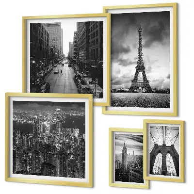 Black and white architectural icons wall art set of 5 pieces