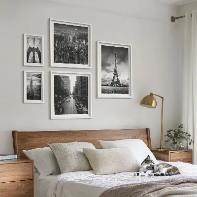 Black and white architectural icons wall art set of 5 pieces