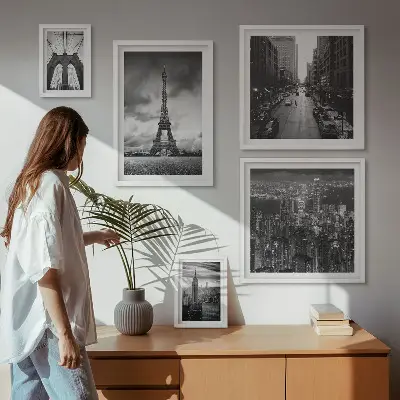 Black and white architectural icons wall art set of 5 pieces
