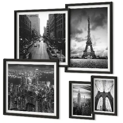 Black and white architectural icons wall art set of 5 pieces