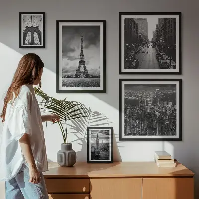 Black and white architectural icons wall art set of 5 pieces