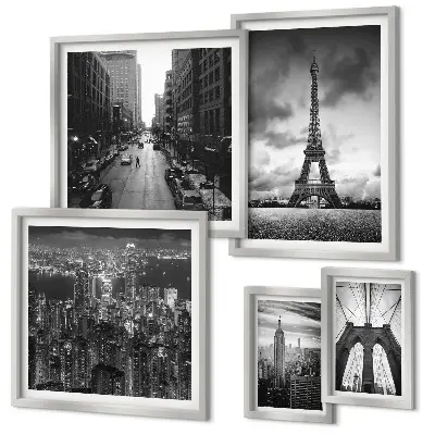 Black and white architectural icons wall art set of 5 pieces