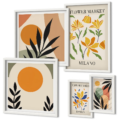Set of 5 wall art pieces Abstract flowers boho style