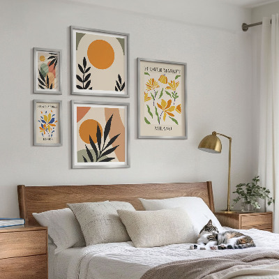 Set of 5 wall art pieces Abstract flowers boho style