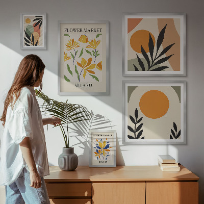 Set of 5 wall art pieces Abstract flowers boho style