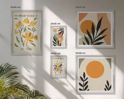 Set of 5 abstract flower boho wall art pieces boho style floral print set