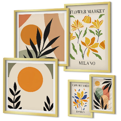 Set of 5 wall art pieces Abstract flowers boho style