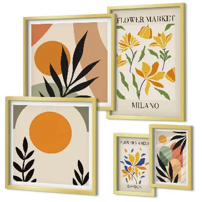 Set of 5 abstract flower boho wall art pieces boho style floral print set
