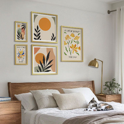 Set of 5 wall art pieces Abstract flowers boho style