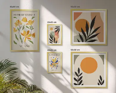 Set of 5 abstract flower boho wall art pieces boho style floral print set