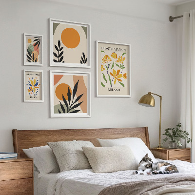 Set of 5 wall art pieces Abstract flowers boho style