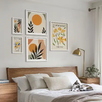 Set of 5 abstract flower boho wall art pieces boho style floral print set