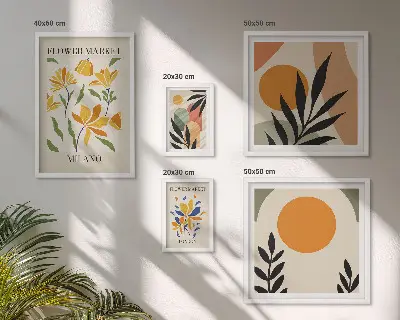Set of 5 abstract flower boho wall art pieces boho style floral print set