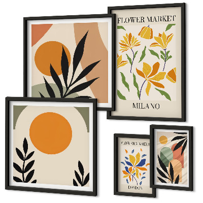 Set of 5 wall art pieces Abstract flowers boho style