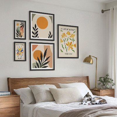 Set of 5 wall art pieces Abstract flowers boho style