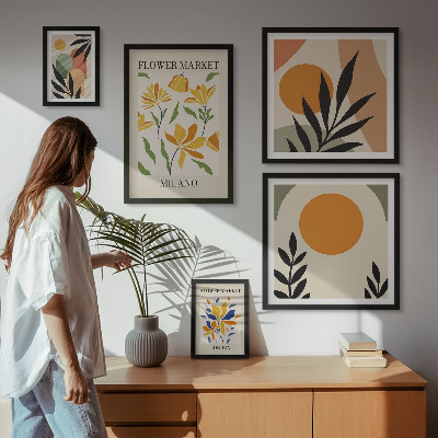 Set of 5 wall art pieces Abstract flowers boho style