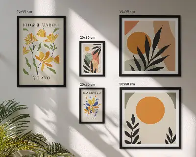 Set of 5 abstract flower boho wall art pieces boho style floral print set