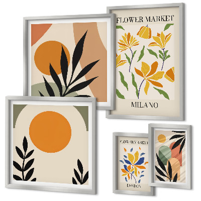 Set of 5 wall art pieces Abstract flowers boho style