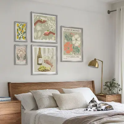 Set of 5 vintage style wall art pieces featuring flowers and fruits